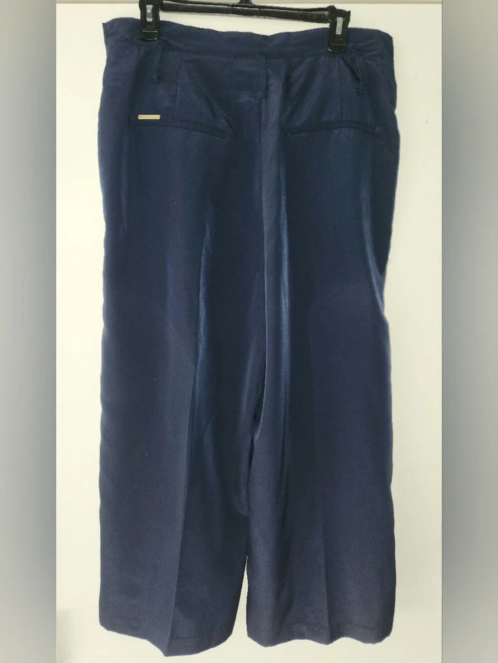 Michael Kors Ladies Navy Pleated Cropped Dress Capris Pants Sz Large EUC $27